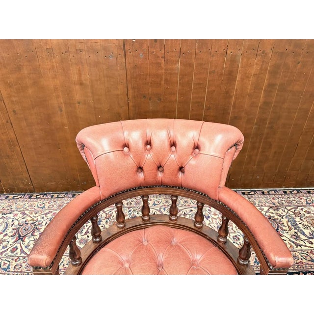English Chesterfield Salmon Desk Chair For Sale - Image 5 of 8