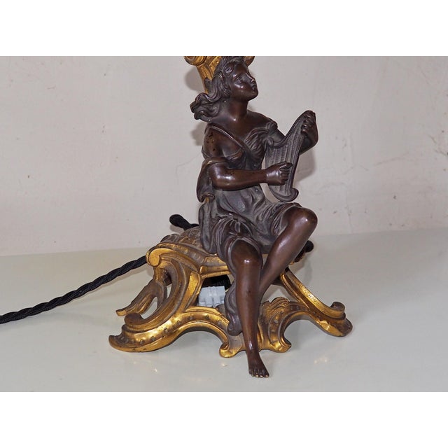 Antique Victorian Rococo Revival French Bronze Harpist Candelabra Table Lamp, 1870s For Sale - Image 5 of 18