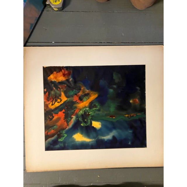 Mid Century Modern 1960’s Original Vintage Abstract Landscape Watercolor Painting Signed For Sale - Image 4 of 7