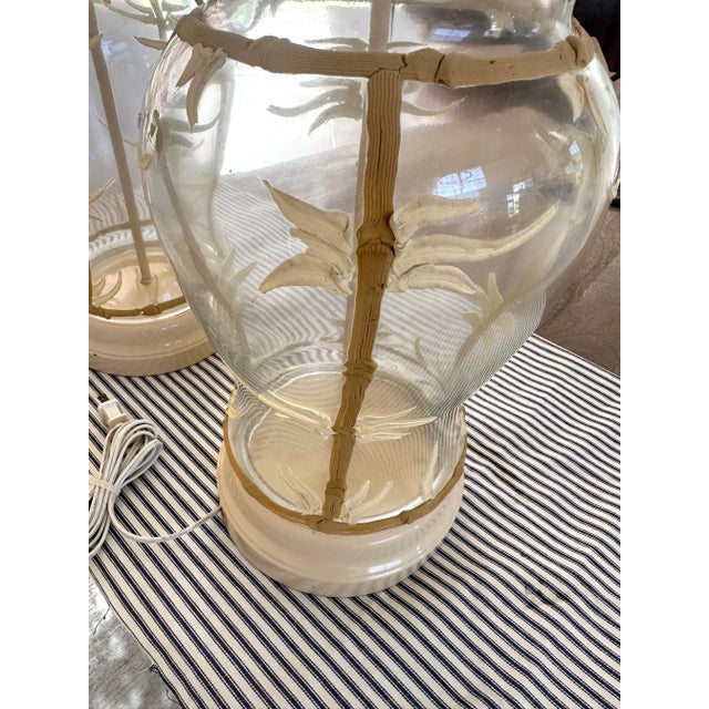 Tan 1980s Large Glass Lamps With Tan Faux Bamboo Icing - Set of 2 For Sale - Image 8 of 9