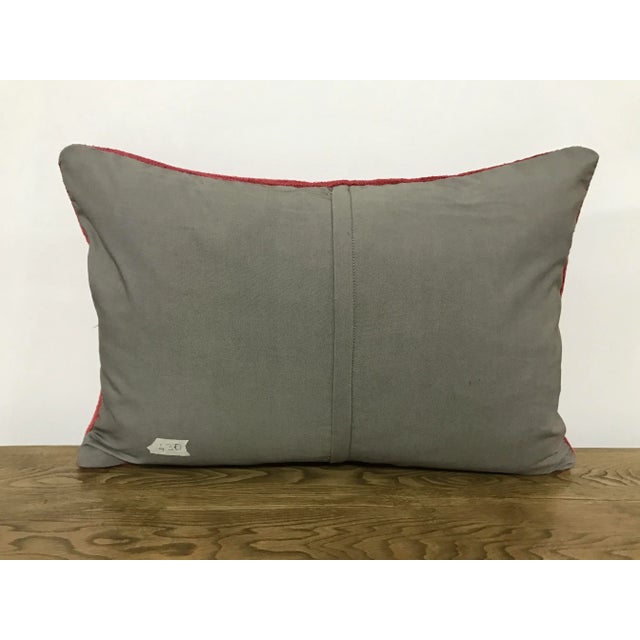 1960s Turkish Modern Organic Hemp Red Handmade Lumbar Pillow For Sale - Image 5 of 6