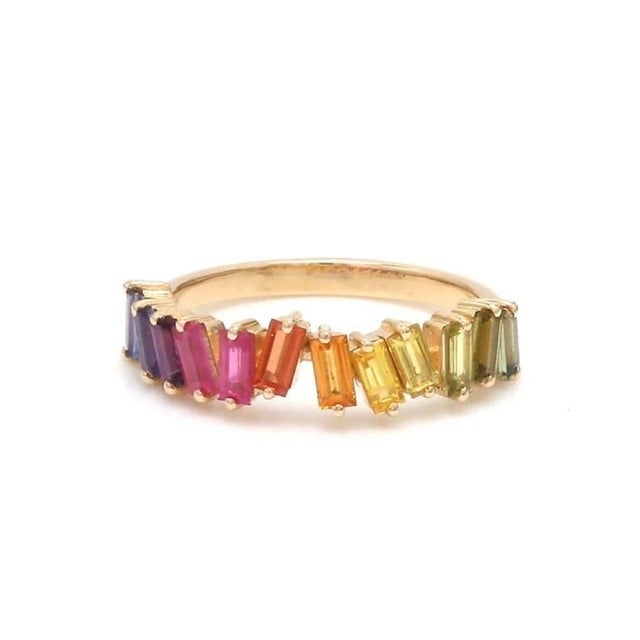 Metal Natural 1.71 cts rainbow sapphire zig zag ring 14k gold For Sale - Image 7 of 18