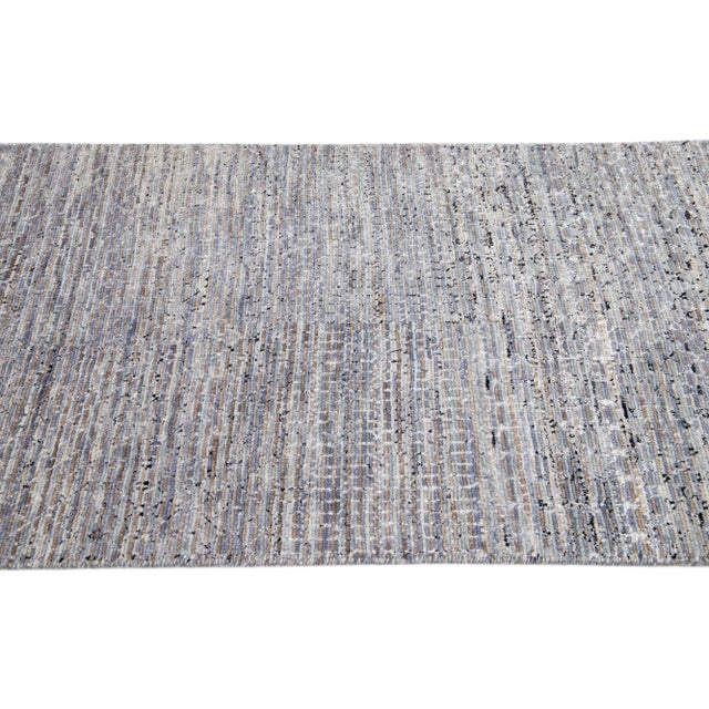 Long Modern Savannah Handmade Gray Wool Runner With Geometric Pattern For Sale In New York - Image 6 of 8