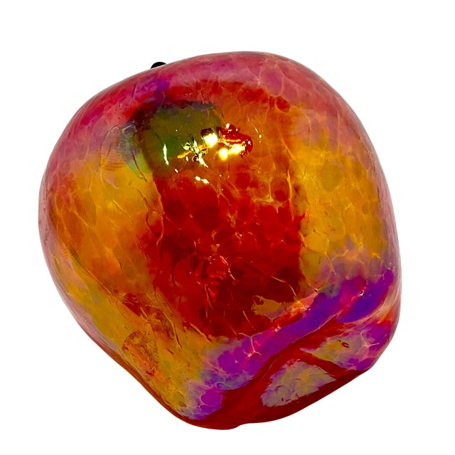 Hand-Blown Iridescent Art Glass Apple Paper Weight For Sale - Image 9 of 9