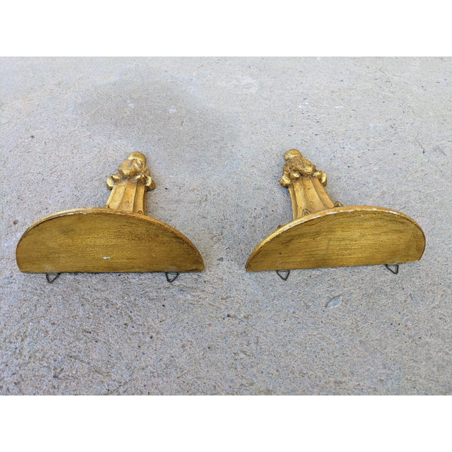 French Mid 20th Century Pair Gold Gilt Corbel Style Wall Shelves For Sale - Image 3 of 7