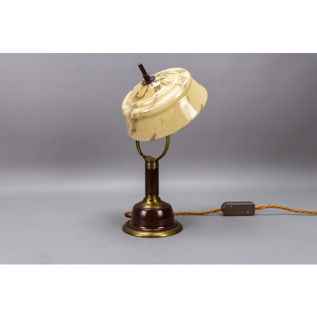 Vintage Brown Marbled Glass and Metal Adjustable Table Lamp, 1950s For Sale - Image 9 of 18