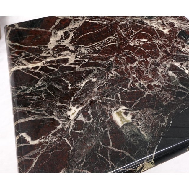 Pair of Square Black & Dark Red & White Veins Marble Side End Tables Stands Mint For Sale - Image 9 of 13