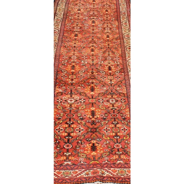 1920s Soft Red and Coral Antique Persian Sultanabad Mahal Runner With All-Over Design For Sale - Image 5 of 12