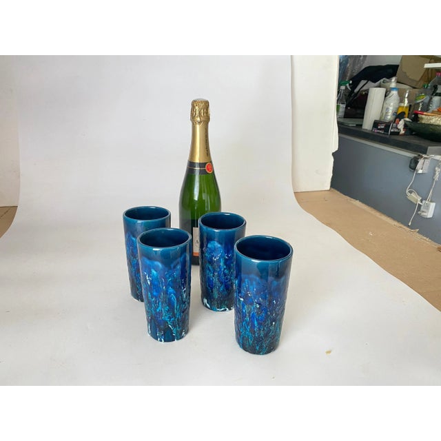 Ceramic Glasses in Ceramic Blue in the style of Aldo Londi, Italy, 1960s, Set of 4 For Sale - Image 7 of 9