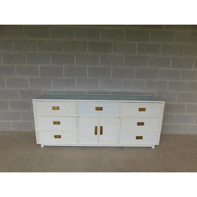 Faux Bamboo Campaign Style Wicker Dresser Coastal Style Attributed to Henry Link For Sale - Image 10 of 16