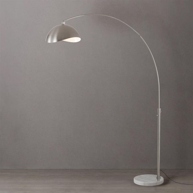 Mid-Century Modern 1960s Adjustable Luna Bella Floor Lamp - Mid Century Modern Arc Lamp, Dimmable, Hemi-Sphere Satin Nickel White Shade, White Round Marble Base For Sale - Image 3 of 5