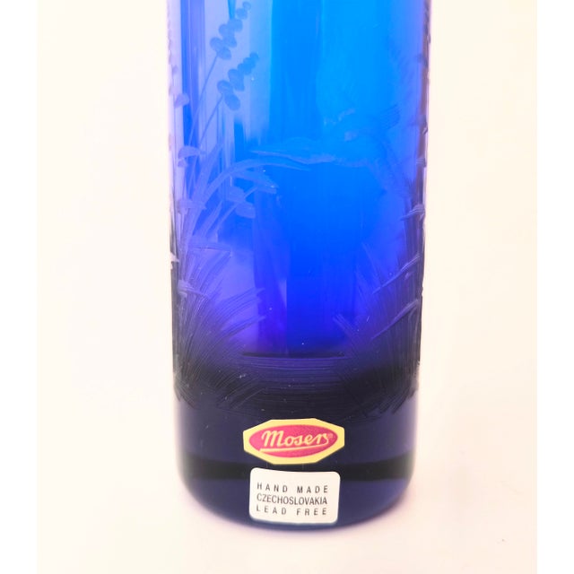 Mid-Century Modern Moser “Royal Blue” Hand-Cut Crystal Vase For Sale - Image 3 of 13