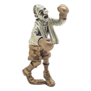 Vintage Italian Silver 800 and Brass Boxer Figurine by Angini, Tuscany, 1970s For Sale