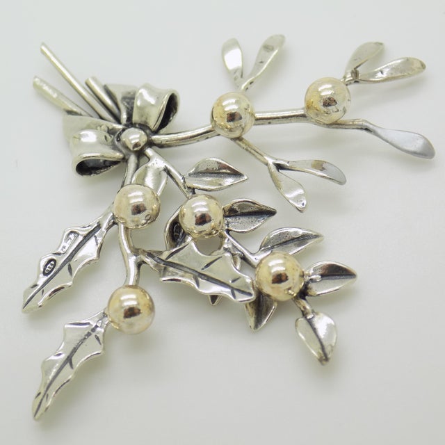 Vintage Italian Handmade Genuine Sterling Silver 925 Christmas Holly and Mistletoe Figurine, 1980s For Sale - Image 6 of 15