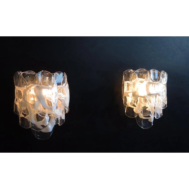 Murano Murano 10 White Lattimo Glass Sconces - a Pair For Sale - Image 4 of 8