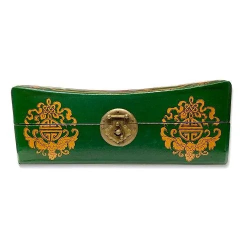 Wood Asian Hand Painted Saddle Shape Jewelry Box, Green For Sale - Image 7 of 7
