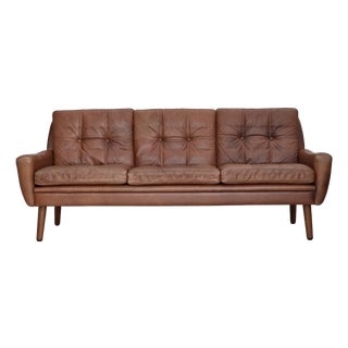 Danish 3-Seater Sofa in Brown Leather, 1970s For Sale
