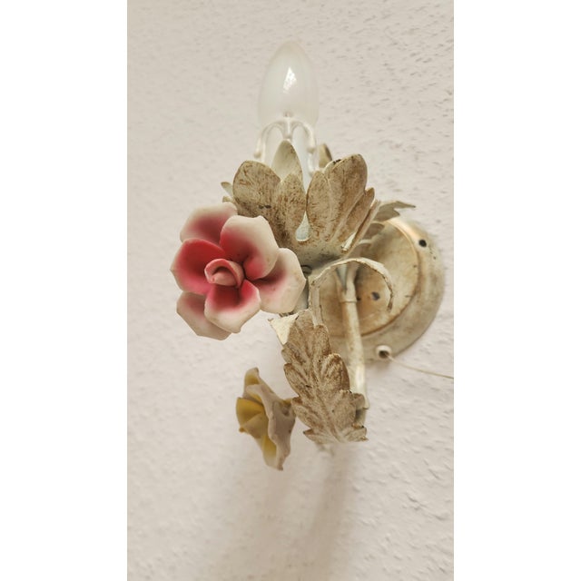 Vintage Wall Lamp with Floral Porcelain Elements, 1960s, Set of 2 For Sale - Image 17 of 18