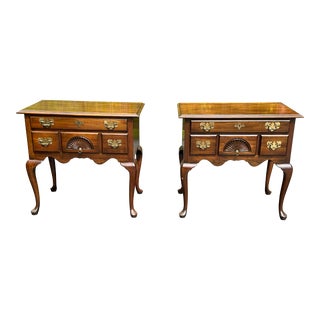Queen Anne Style Fan Carved Cherry Lowboy by Harden-A Pair For Sale