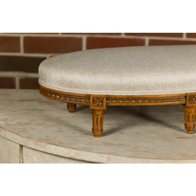 French Louis XVI Style Walnut Footstool with Linen Upholstery, 19th Century For Sale - Image 12 of 12