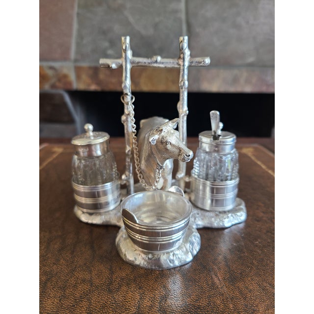 Victorian Antique Victorian Silverplate Cow Cruet Set Condiment Holder For Sale - Image 3 of 13
