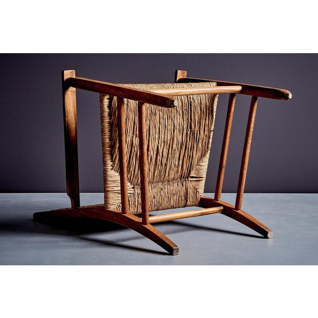 Rustic Oak Lounge Chairs with Hand-Woven Rush Seats, France, 1940s, Set of 2 For Sale - Image 14 of 15