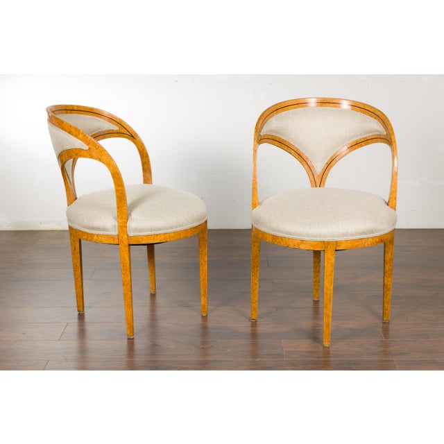 Biedermeier 19th Century Chairs with Ebonized Accents and New Upholstery, a Pair For Sale - Image 4 of 12