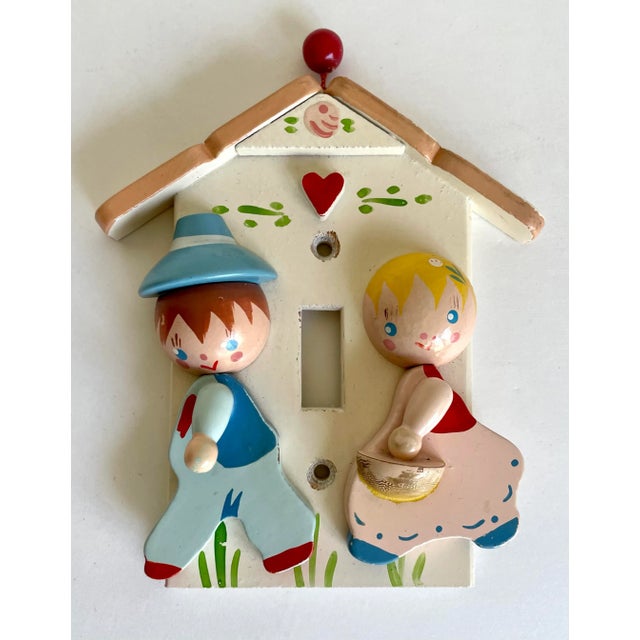 Cream 1980's Kiddie Wood Light Switch Cover and Wall Decor For Sale - Image 8 of 13