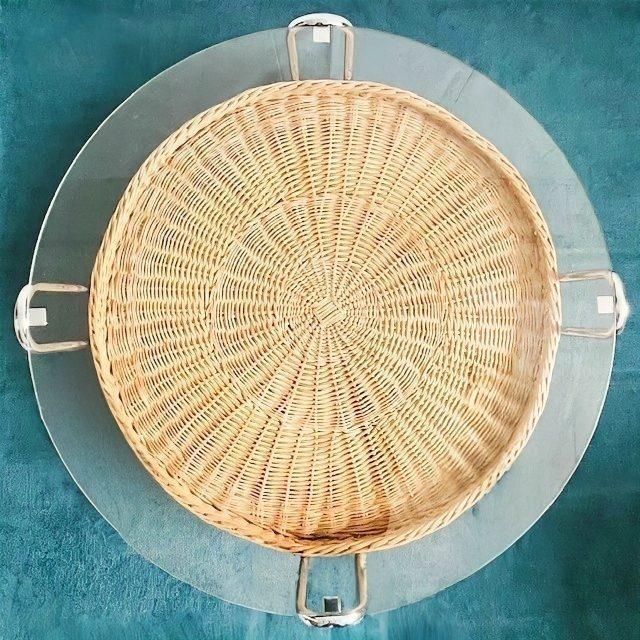 Vintage Coffee Table in Rattan and Chrome with Glass, 1970s For Sale - Image 8 of 12