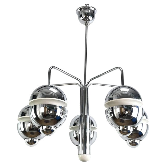 Chrome Sputnik Ceiling Lamp attributed to Klaus Hempel for Massive, Belgium, 1970s For Sale