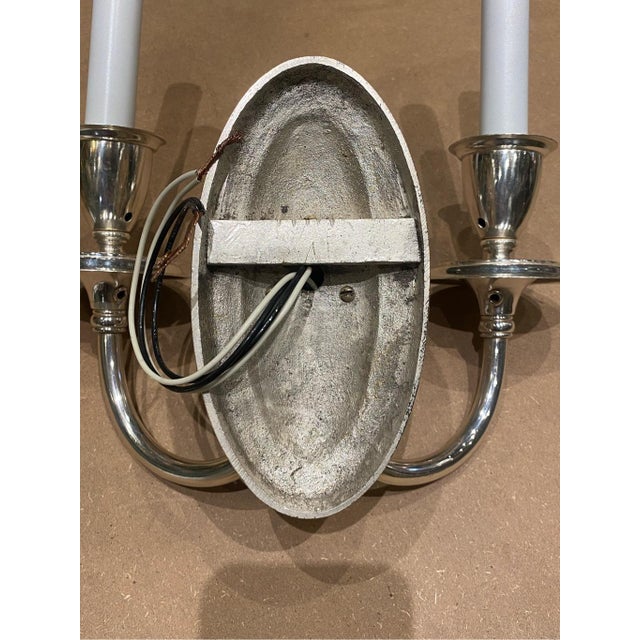 Early 20th Century Vintage Classic Double-Arm Wall Sconce Polished Metal Finish For Sale - Image 5 of 5