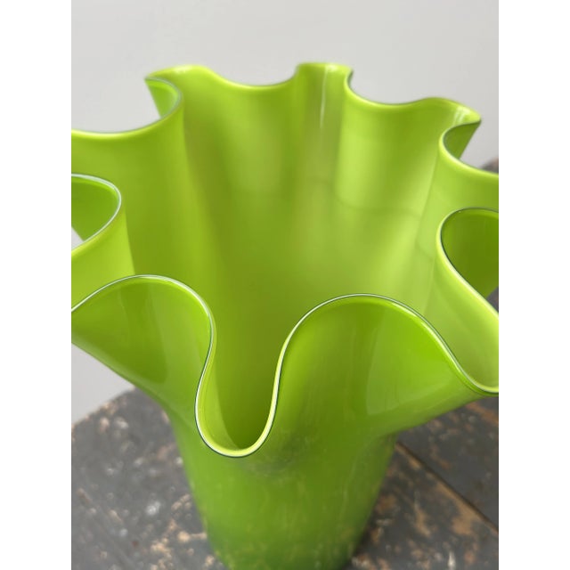 Lime Vintage Lime Green Handblown Glass Undulating Vessel, Circa 1960s For Sale - Image 8 of 17
