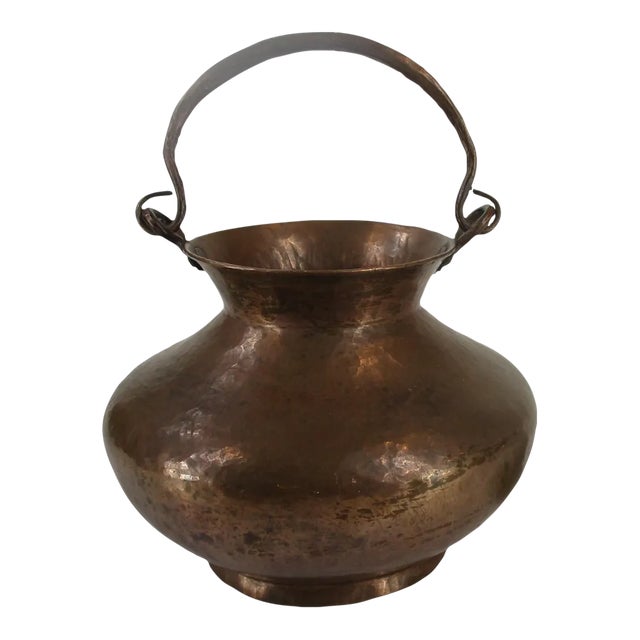 Late 19th Century Antique Hand Raised Solid Copper Hand Hammered Vessel For Sale