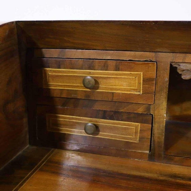 Wooden Writing Desk with Inlays and Three Curved Drawers For Sale - Image 10 of 18