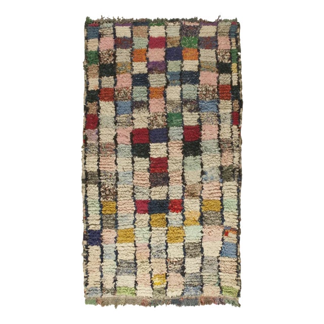 Vintage Geometric Boucherouite Rug, Morocco, 1980s For Sale