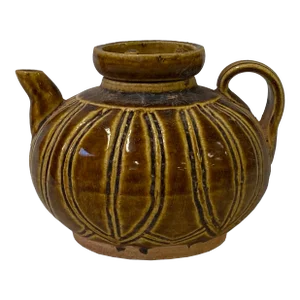 Chinese Ware Brown Lines Pattern Ceramic Jar Vase Display Art