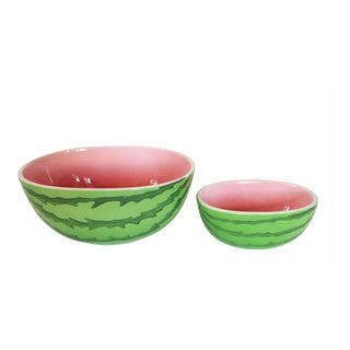 1980s Ceramic Watermelon Serving Bowls - Set of 2 For Sale