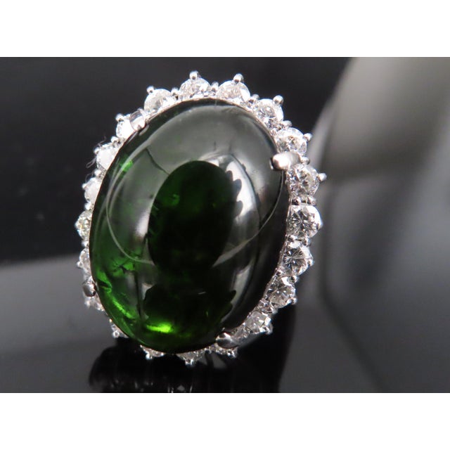 Late 20th Century Massive 26.18ct Green Tourmaline 1.83ct Diamond 18k White Gold Ring Size 4.75 For Sale - Image 18 of 18