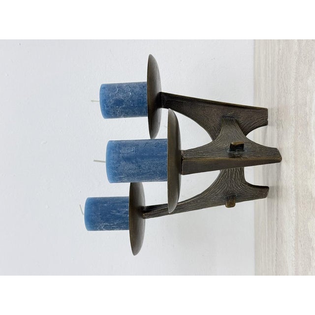 Brutalist Modernist Sculptural Brutalist Bronze Metal Candleholder, France, 1960s For Sale - Image 3 of 18