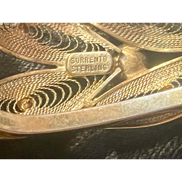 Casa Di Sorrento Vintage Sorrento Gold-Washed Sterling Silver and Jade Filigree Hinged Bangle For Sale - Image 4 of 4