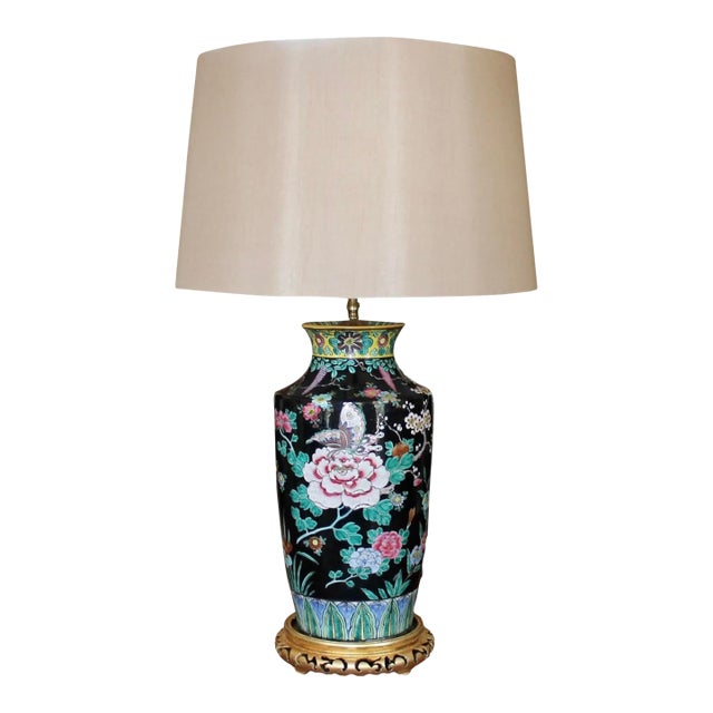 Chinese Famille Noir Porcelain Vase Adapted Into a Lamp For Sale
