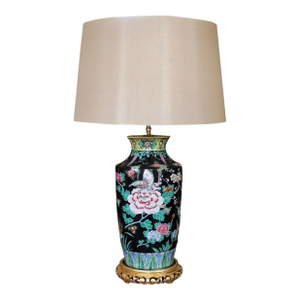 Chinese Famille Noir Porcelain Vase Adapted Into a Lamp