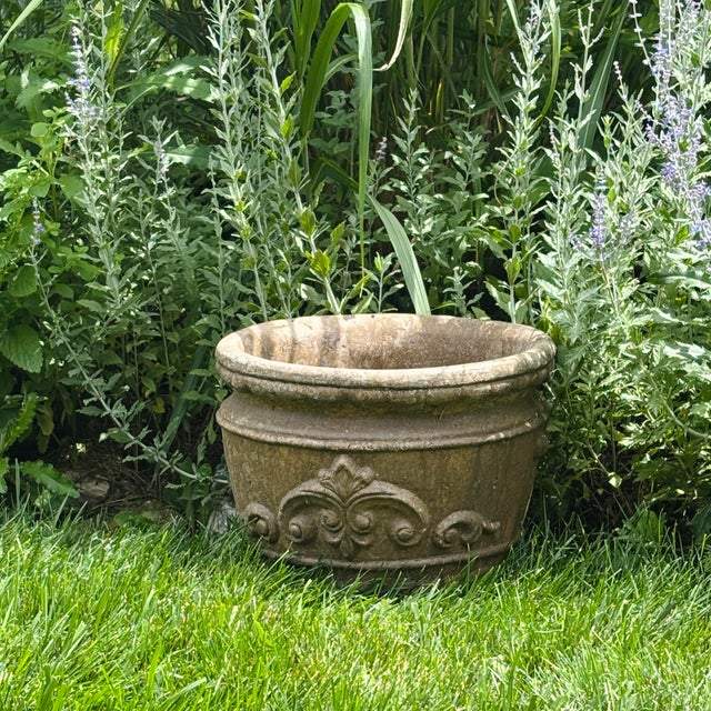 Neoclassical Cast Stone Neoclassical 1990s Fleur-De-Lis Garden Pot For Sale - Image 3 of 9