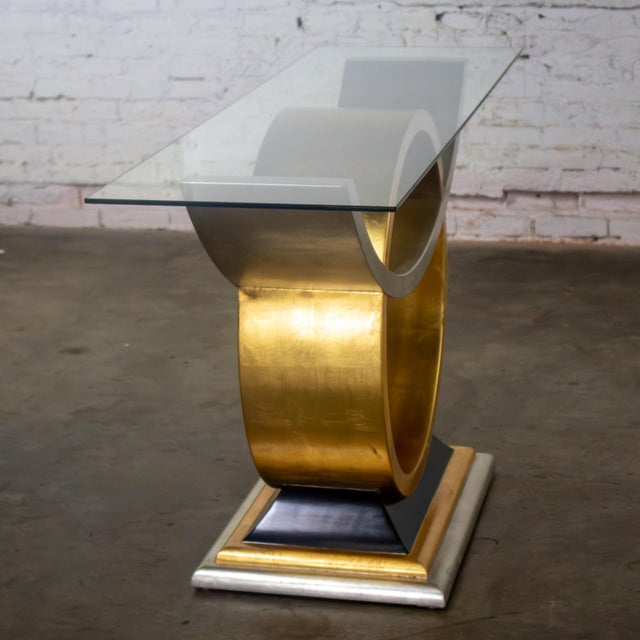 Late 20th Century Art Deco Revival to Postmodern Sofa or Console Table Geometric Gold and Silver Leaf Base For Sale - Image 4 of 18