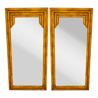 Pair of Pagoda Bamboo Mirrors in Wood and Resin, C. 1970's For Sale