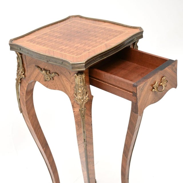 Brown Antique French Inlaid Side Table, 1900s For Sale - Image 8 of 10