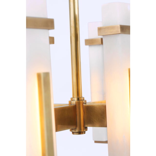 Ian K. Fowler for Visual Comfort Signature Malik Large Linear Chandelier in Hand-Rubbed Antique Brass with Alabaster For Sale - Image 9 of 10