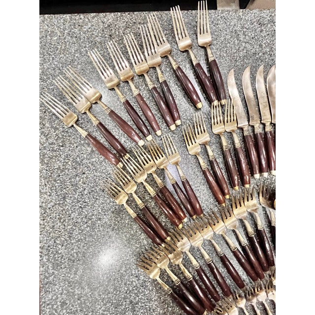 Wood Vintage Siam Thai Flatware and Cutlery Set | Brass + Rosewood For Sale - Image 7 of 11