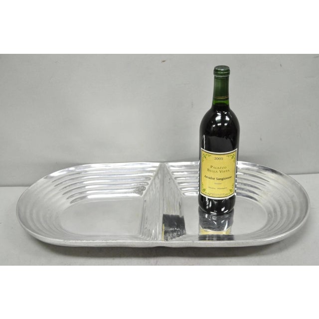 Vintage Mid Century Modern Art Deco Cast Aluminum Oval 2 Section Serving Dish Platter. Circa Late 20th Century....