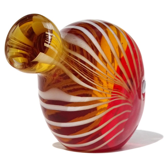 Red Vintage Murano Sommerso Red Orange White Fenicio Pattern Italian Art Glass Fish Paperweight Figurine For Sale - Image 8 of 8